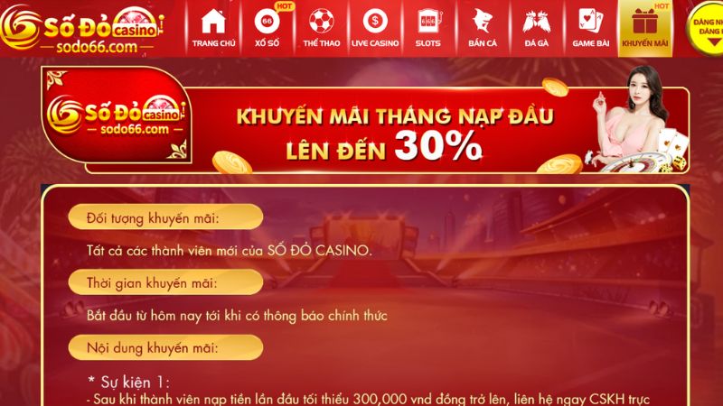 Tìm hiểu khuyến mãi tháng nạp đầu lên tới 30% tại Sodo66