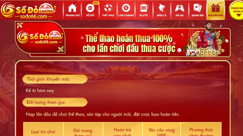 Tham gia chương trình thể thao hoàn thua 100% cho lần chơi đầu thua cược